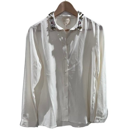 Sezane Tops - Sezane Pierro Jeweled Collar Silk Blouse